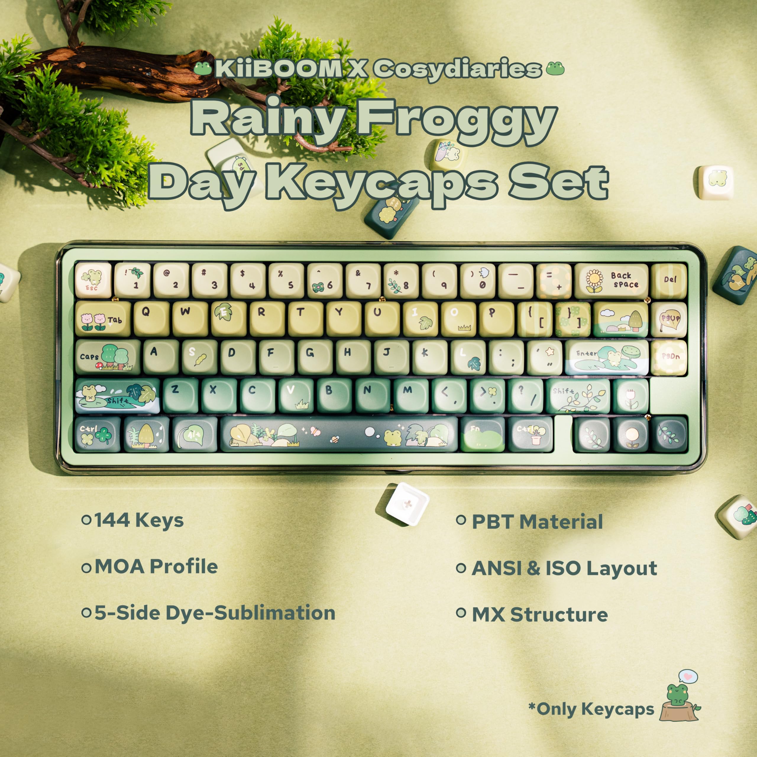 Amazon.com: KiiBoom X Cosydiaries Rainy Froggy Day Keycap Set, 144